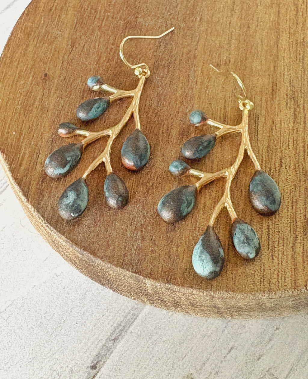 Blue Patina Branch Earrings