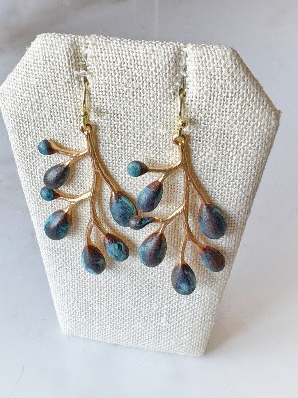 Blue Patina Branch Earrings