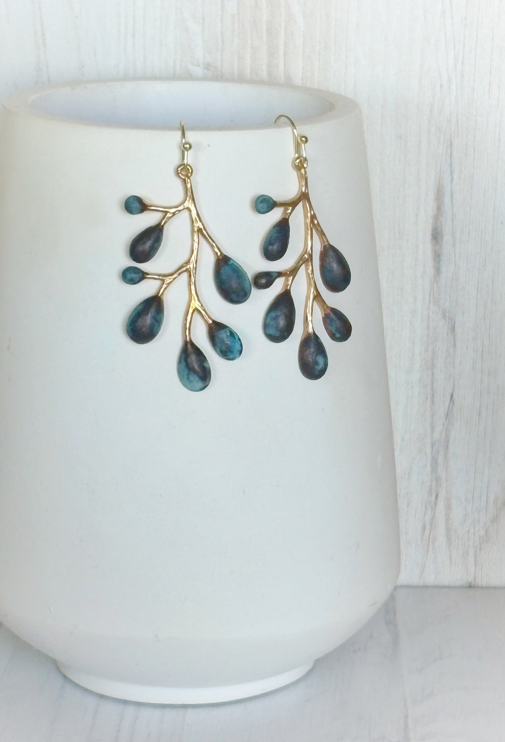 Blue Patina Branch Earrings