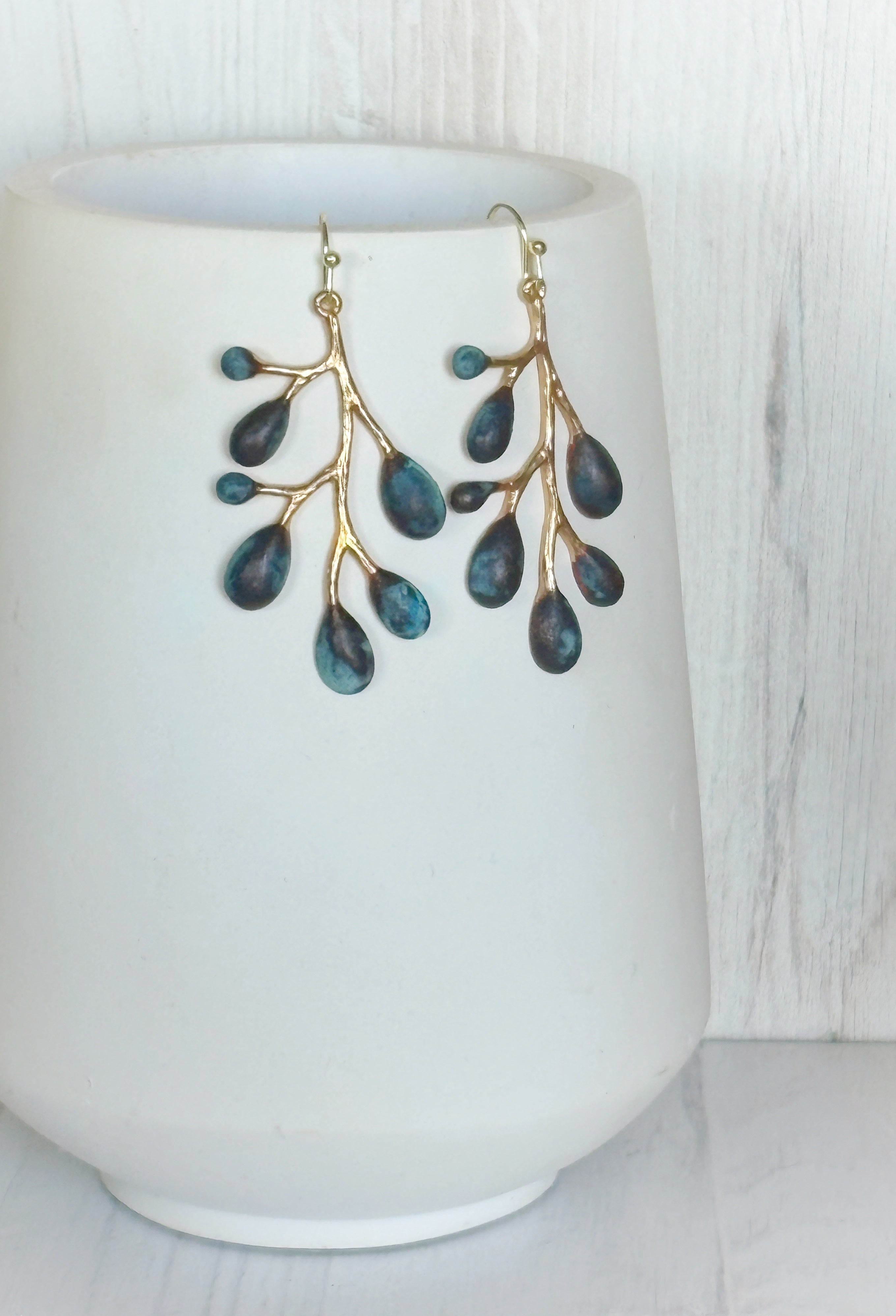 Blue Patina Branch Earrings