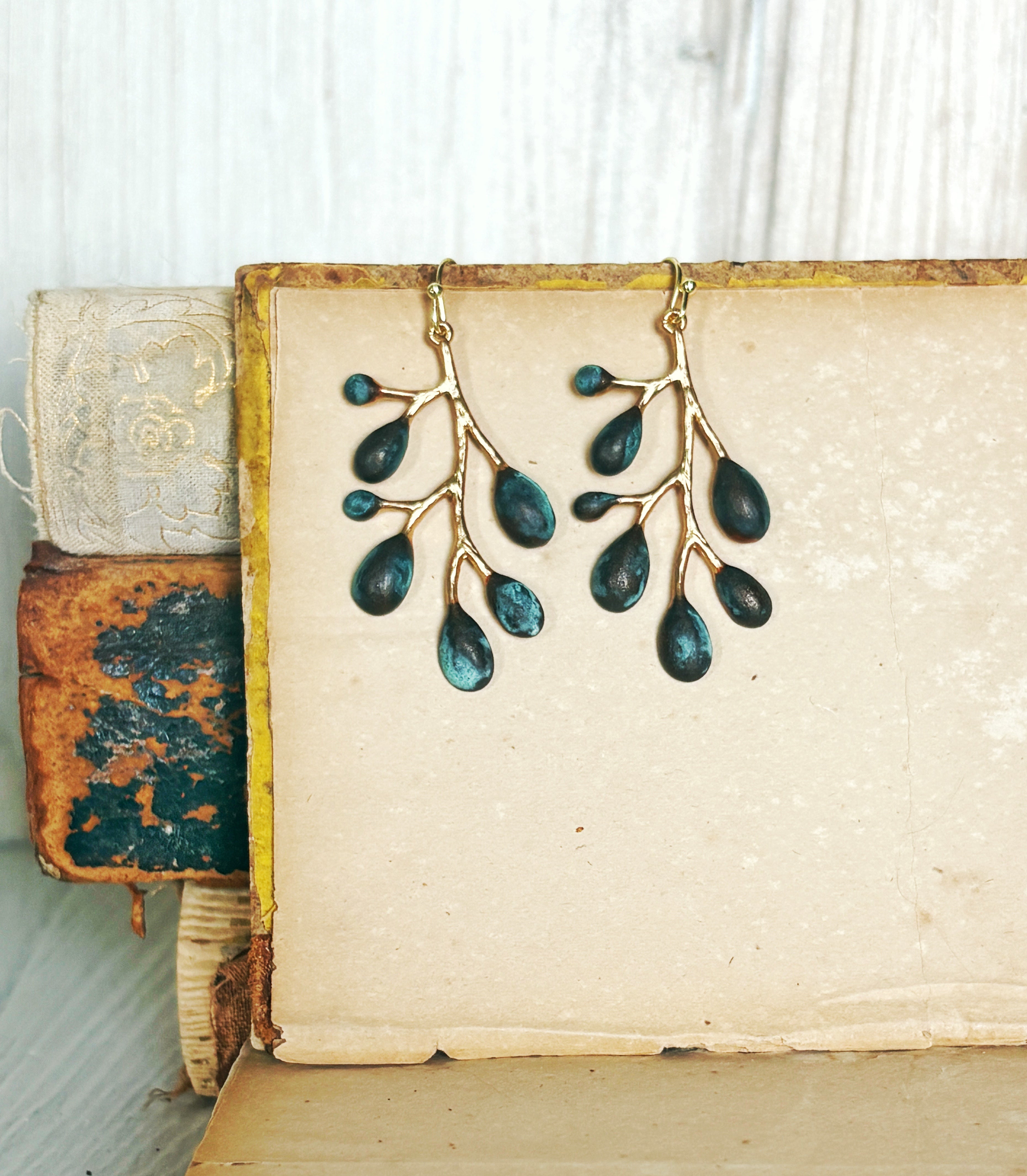 Blue Patina Branch Earrings