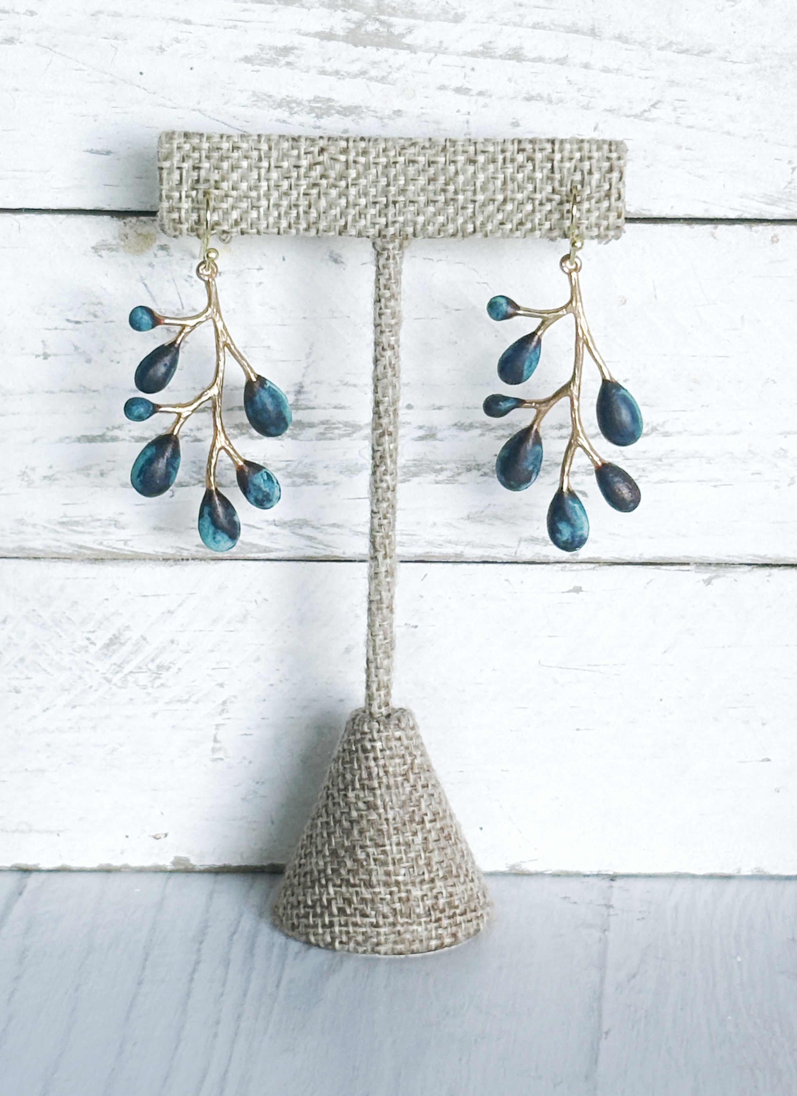 Blue Patina Branch Earrings