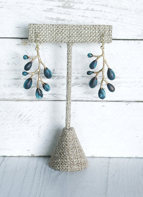 Blue Patina Branch Earrings